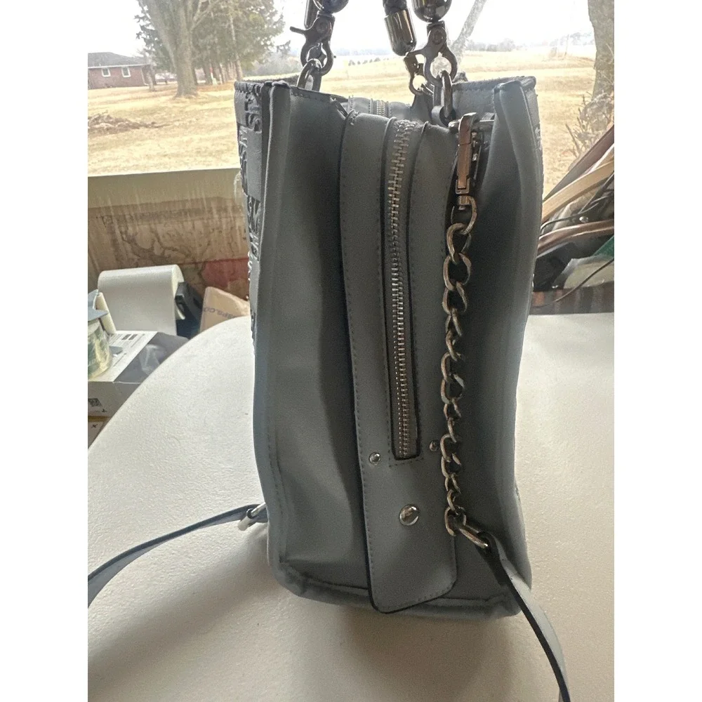 Steve‎ Madden Monogram  Bjeanee Crossbody Bag Blue Grey Silver Hardware